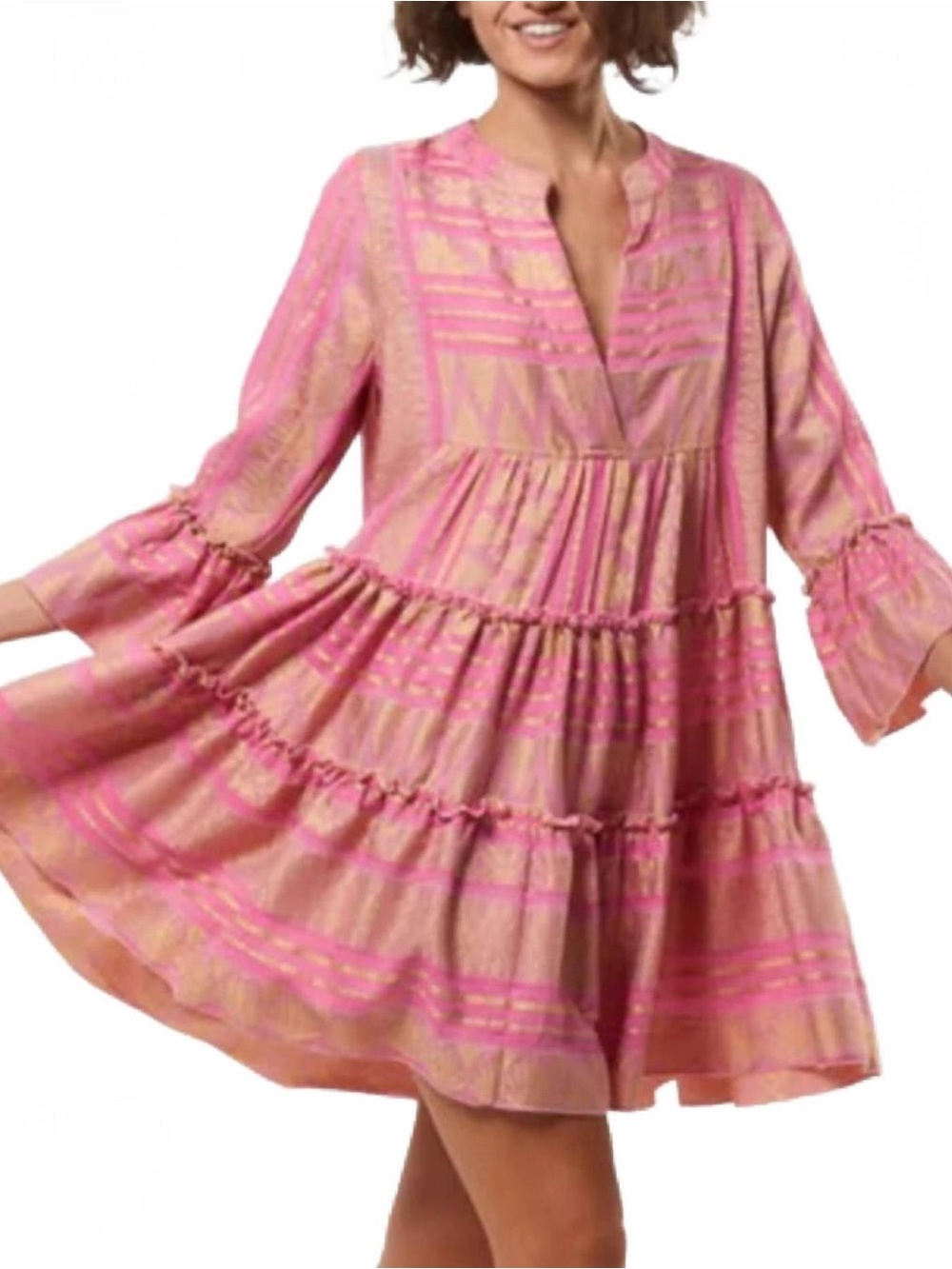 KASIA Alexandra Embroidered Mini Dress In Pink /Gold size XS / Small